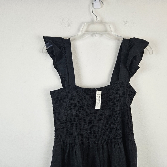 Madewell Linen-Blend Lucie Smocked Romper Black Size 8 NWT Summer Vacation - Picture 6 of 11